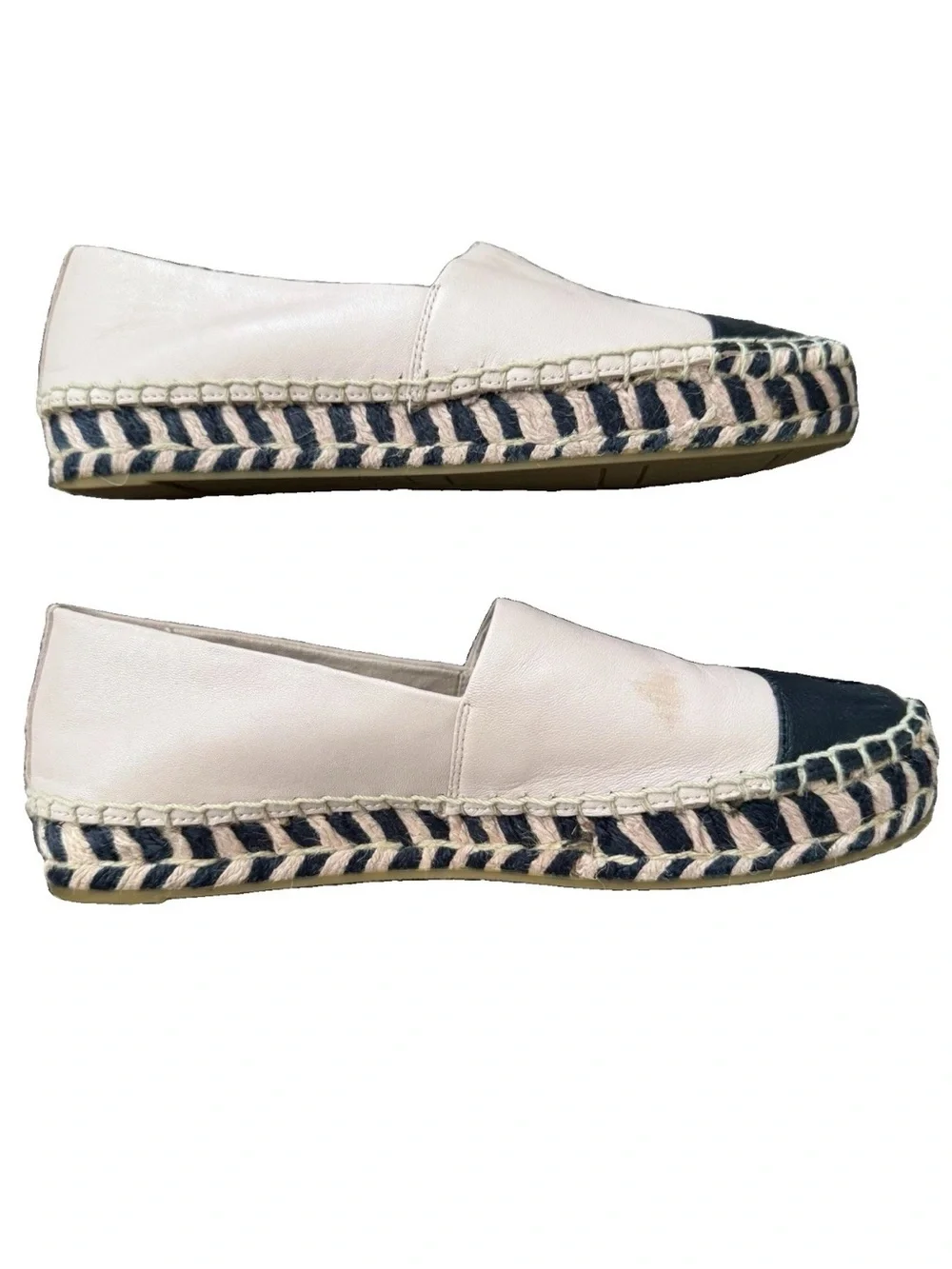 Tory Burch Leather Espadrille Shoes Color Block Pink Blue Round Toe Logo US 6.5M